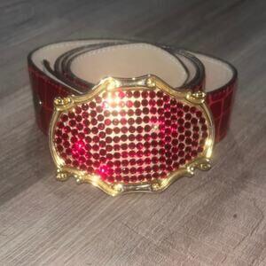 Leatherock Red Genuine Leather Belt 34L Spanish Belt & Crystals